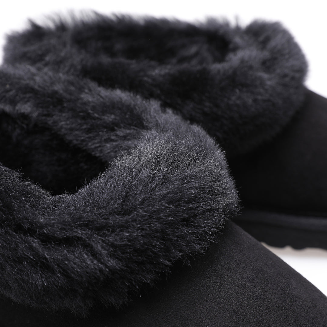 Women's Sheepskin Slippers, Black Suede