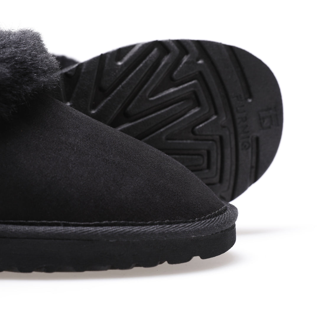 Women's Sheepskin Slippers, Black Suede