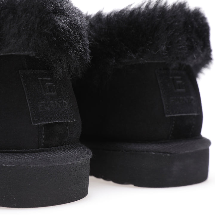Women's Sheepskin Slippers, Black Suede