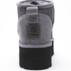 Image of Women's Mini Sheepskin Boots, Grey Suede