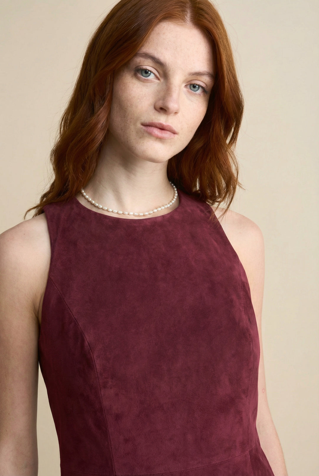 Helene Burgundy Suede Dress