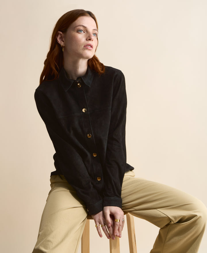 Sabine Black Suede Shirt Jacket