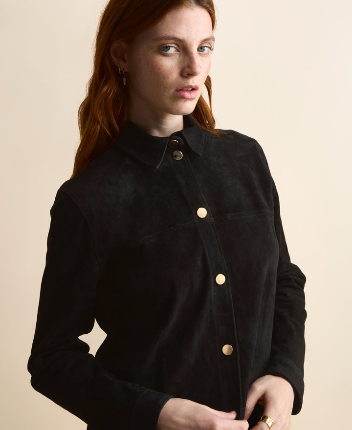 Sabine Black Suede Shirt Jacket