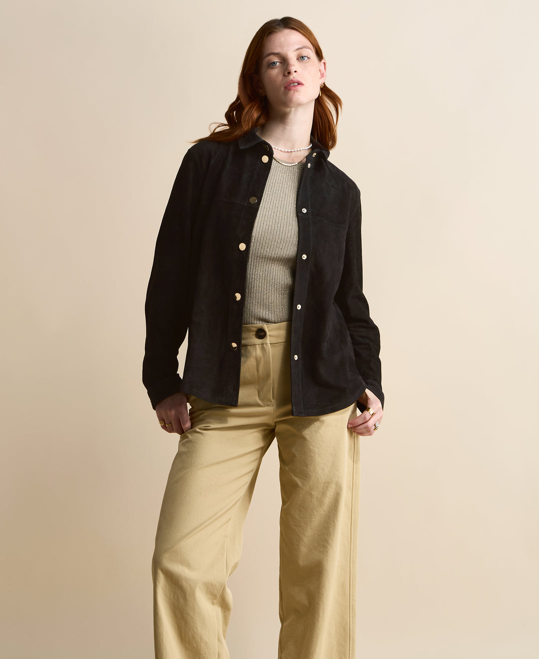 Sabine Black Suede Shirt Jacket