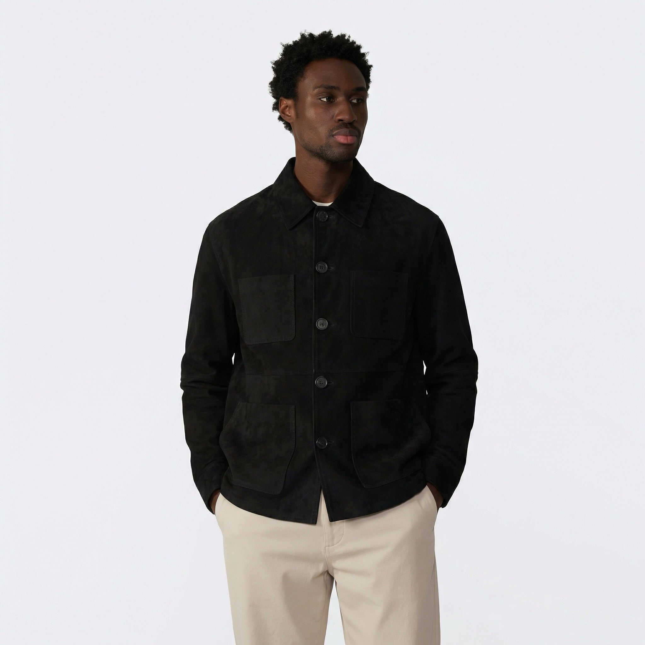 Men's Black Suede Chore Jacket | FURNIQ UK