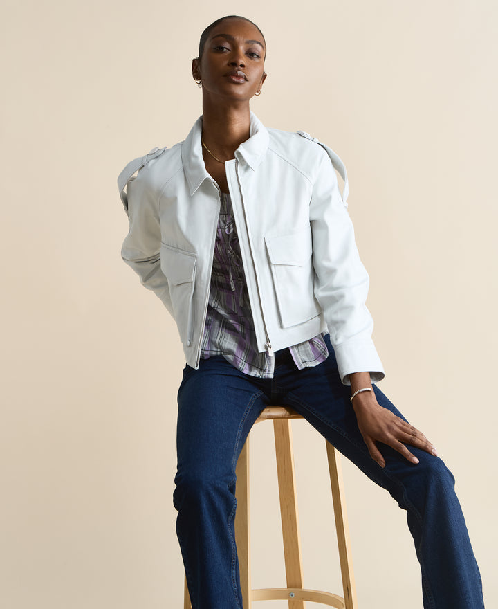 Rose White Leather Jacket