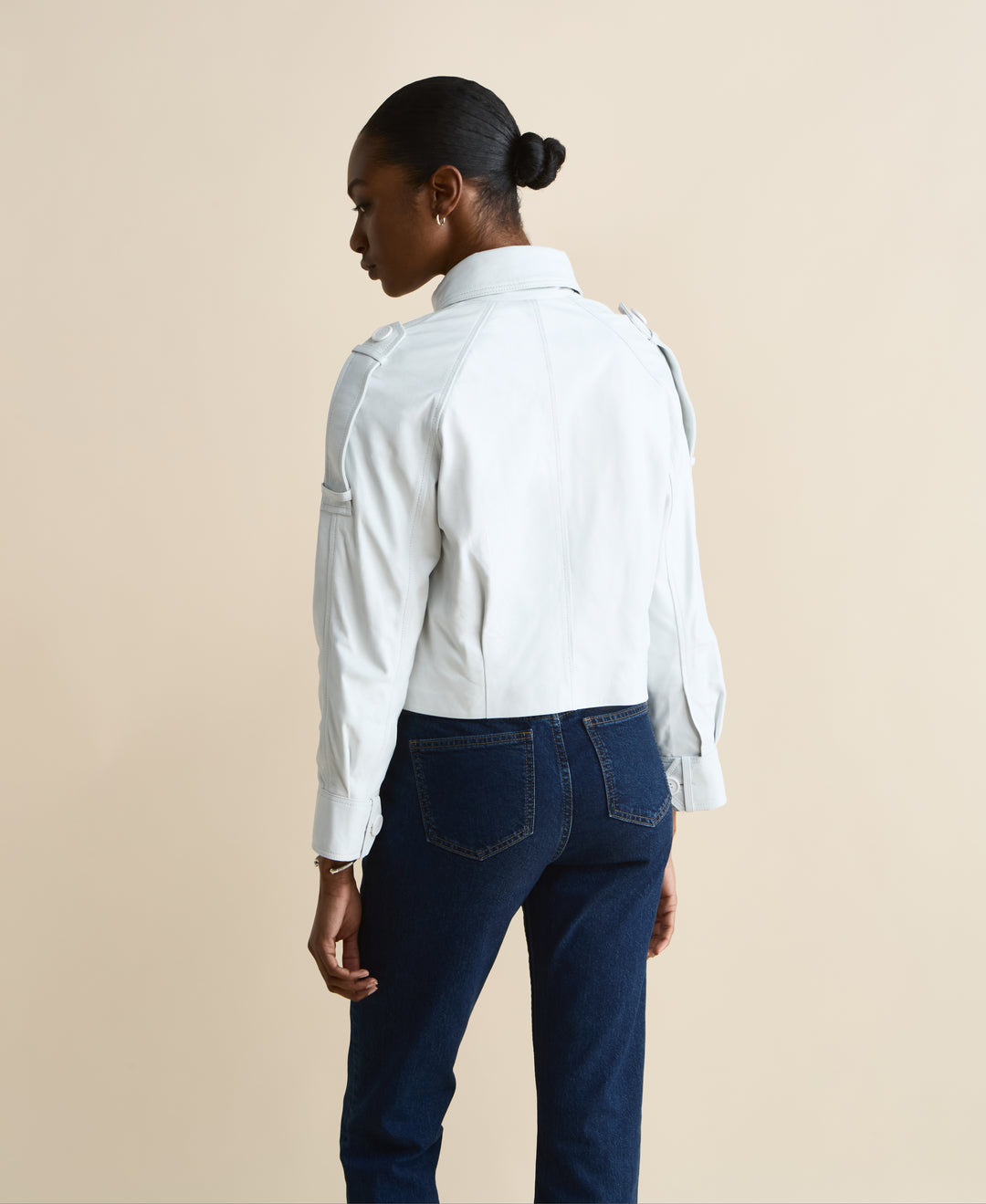 Rose White Leather Jacket