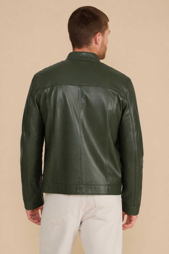 Otis Racer Khaki Leather Jacket