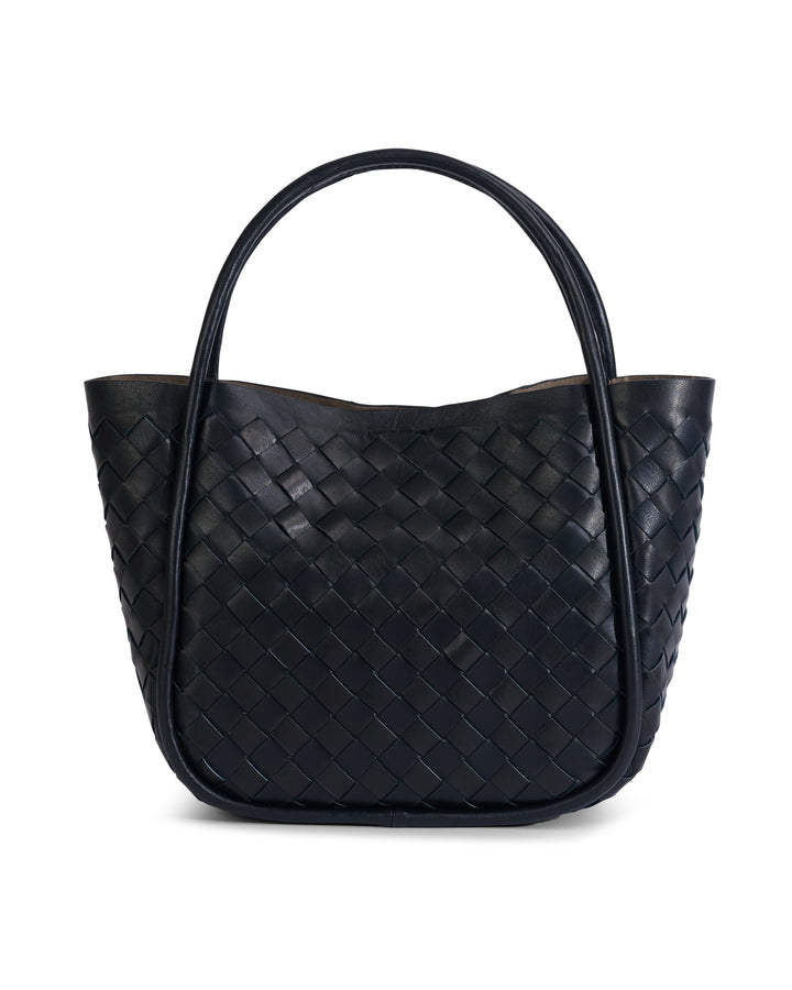 Portland Black Woven Leather Top Handle Bag