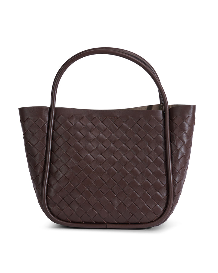 Portland Brown Woven Leather Top Handle Bag