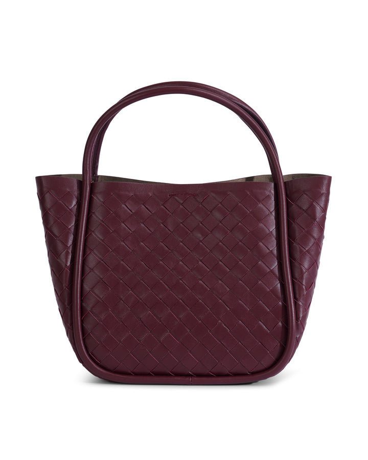 Portland Burgundy Woven Leather Top Handle Bag