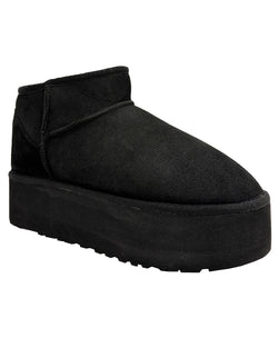 Image of Women's Mini Sheepskin Boots, Black Suede