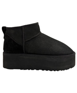 Image of Women's Mini Sheepskin Boots, Black Suede