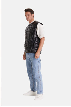 Image of Men's Genuine Leather Vest, Black