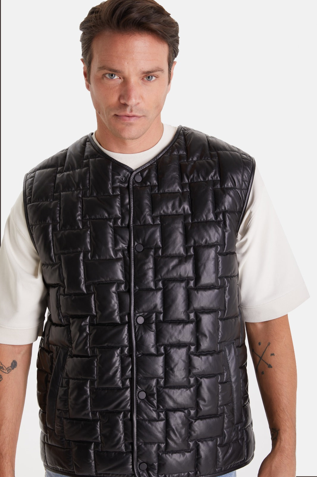 Men's Genuine Leather Vest, Black