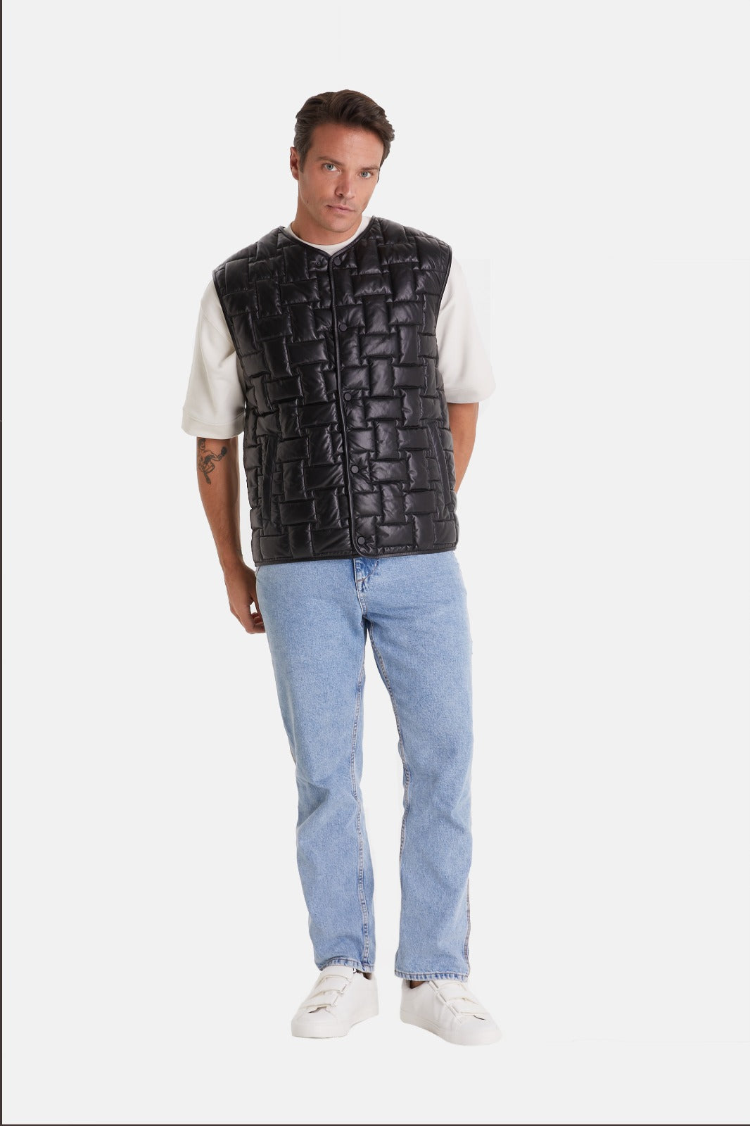 Men's Genuine Leather Vest, Black