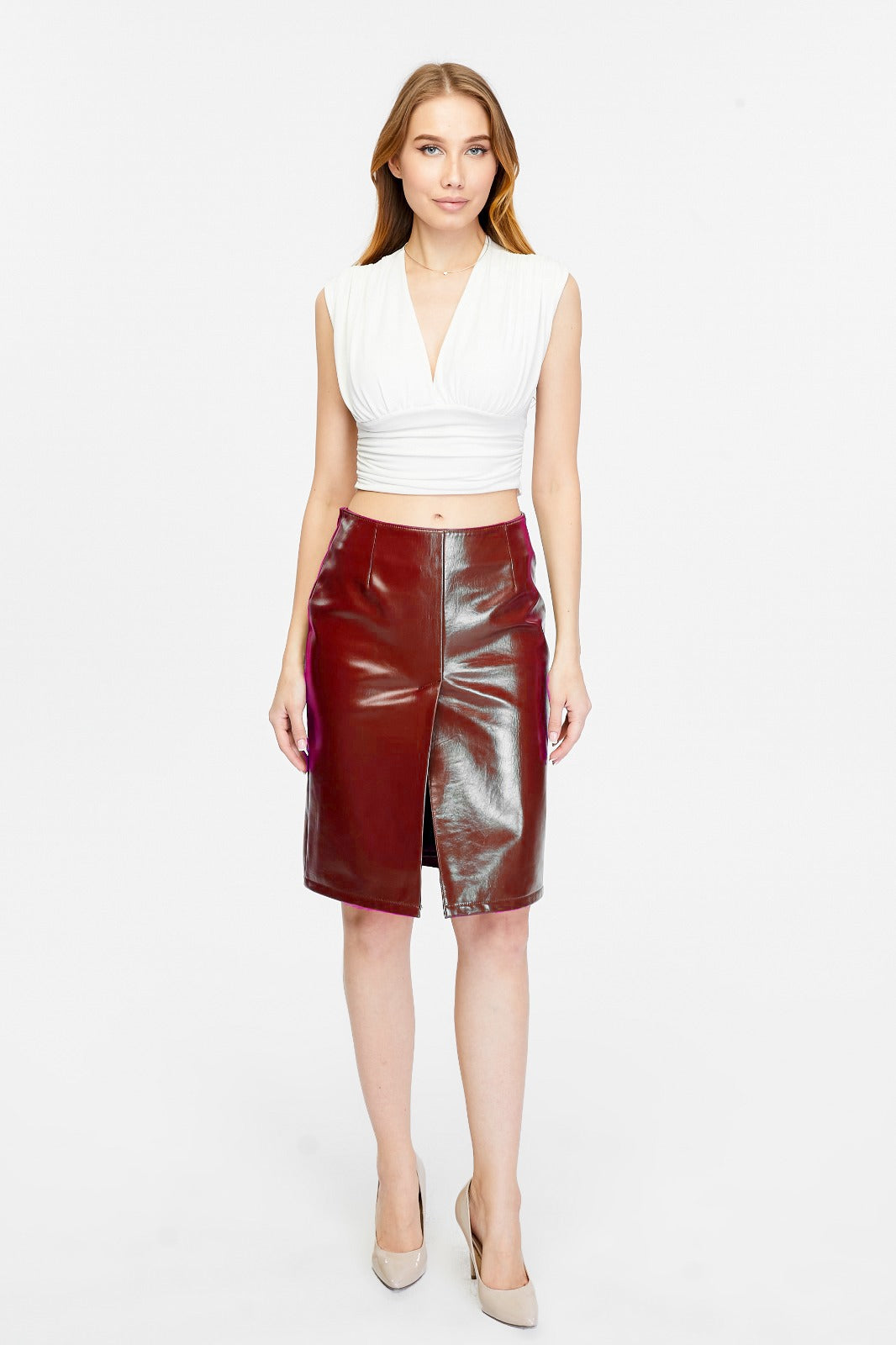 Women's Leather Fashion Skirt, Burgundy