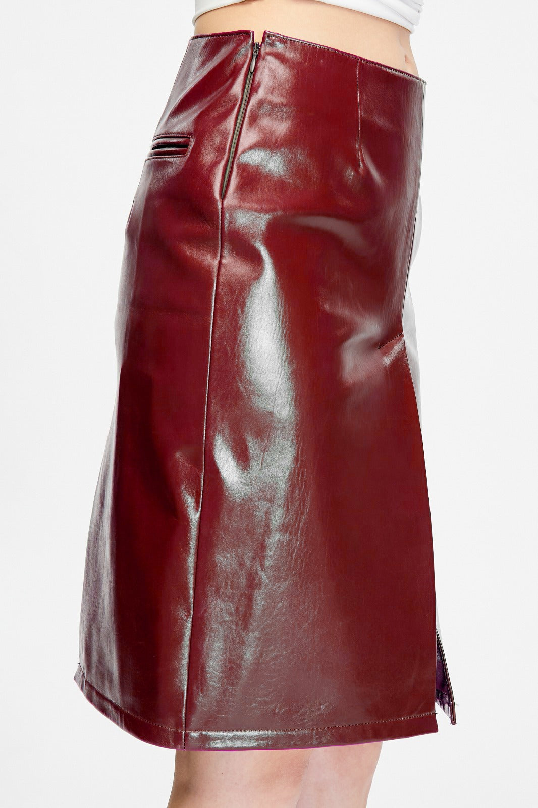 Women's Leather Fashion Skirt, Burgundy