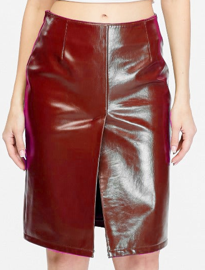 Women's Leather Fashion Skirt, Burgundy