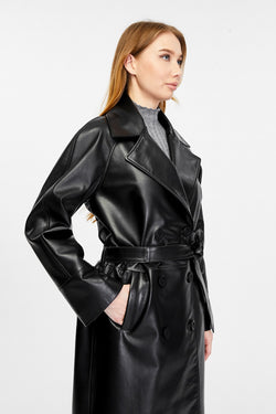 Image of Women's Leather Trench Coat, Black