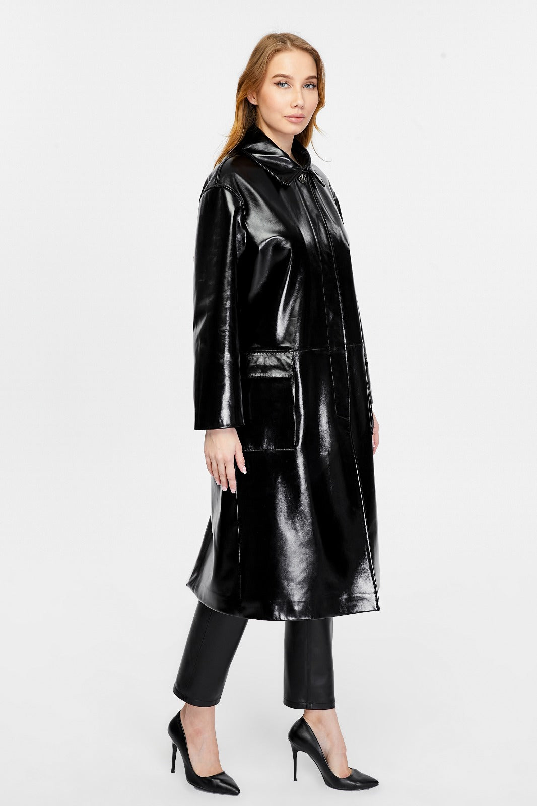 Women's Leather Trench Coat, Black