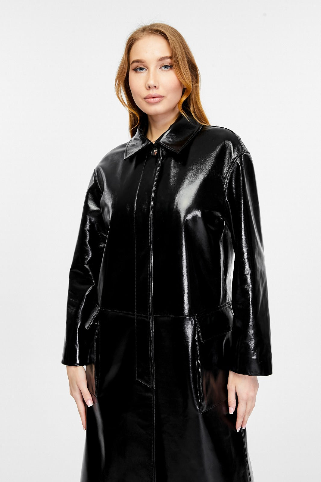 Women's Leather Trench Coat, Black