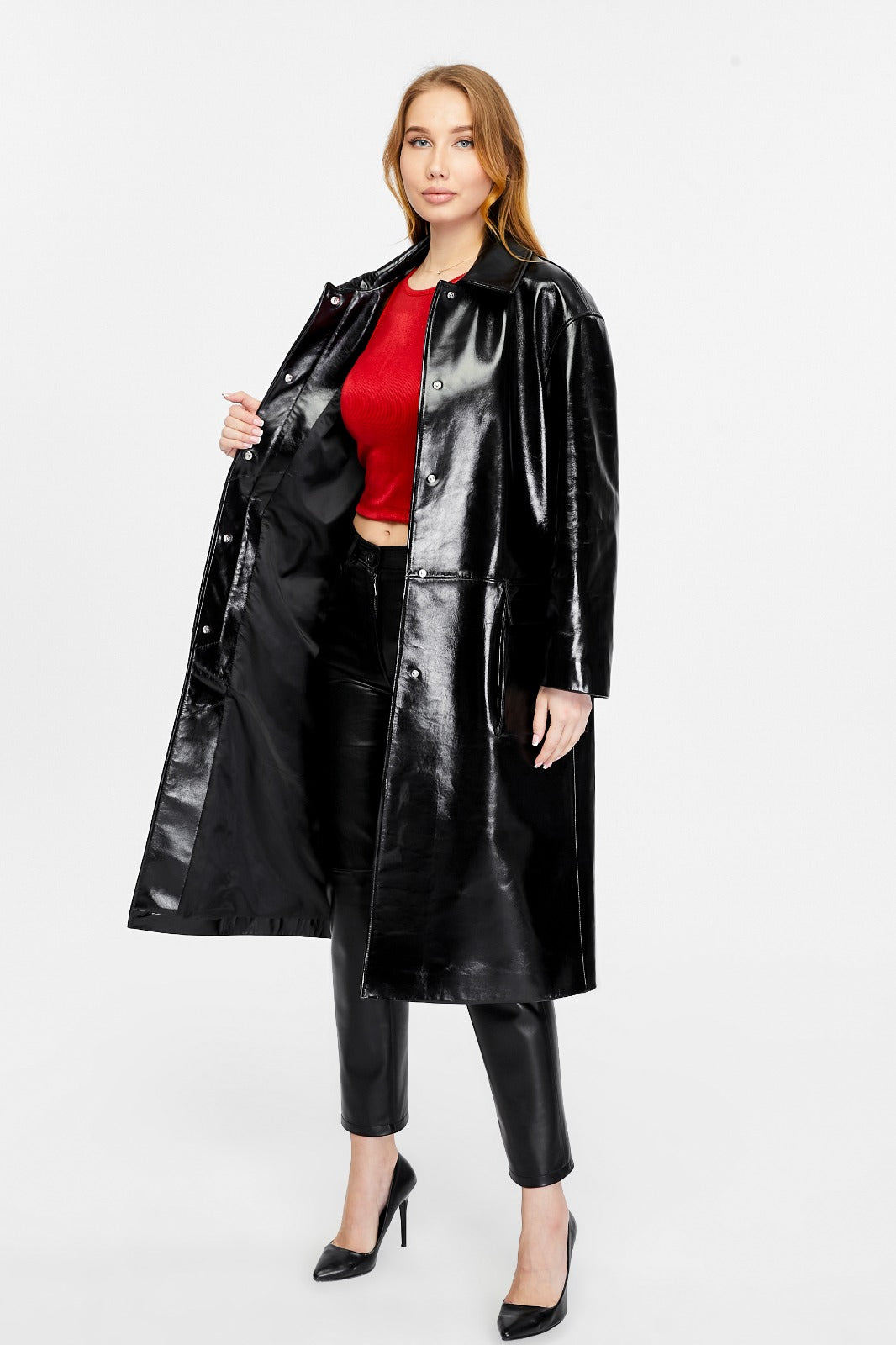 Women's Leather Trench Coat, Black