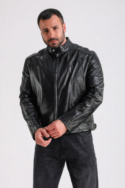 Image of Men's Leather Jacket, Black