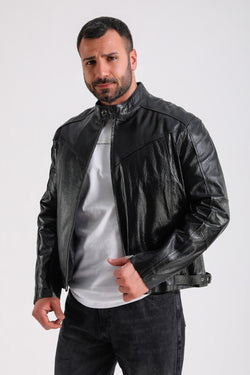 Image of Men's Leather Jacket, Black