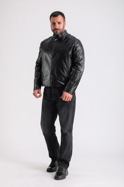 Image of Men's Leather Jacket, Black