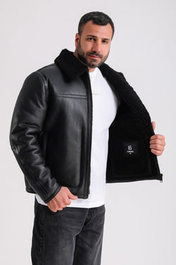 Image of Men's Leather Shearling Jacket, Black