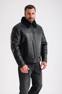 Image of Men's Leather Shearling Jacket, Black