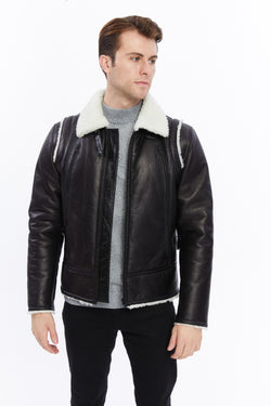 Image of Premium Black Leather Jacket with Sheepskin-Like Interior - British Craftsmanship