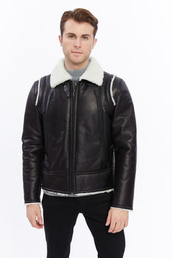 Image of Premium Black Leather Jacket with Sheepskin-Like Interior - British Craftsmanship