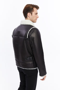 Image of Premium Black Leather Jacket with Sheepskin-Like Interior - British Craftsmanship