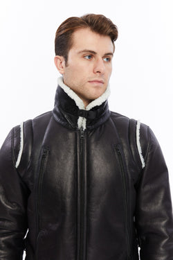 Image of Premium Black Leather Jacket with Sheepskin-Like Interior - British Craftsmanship