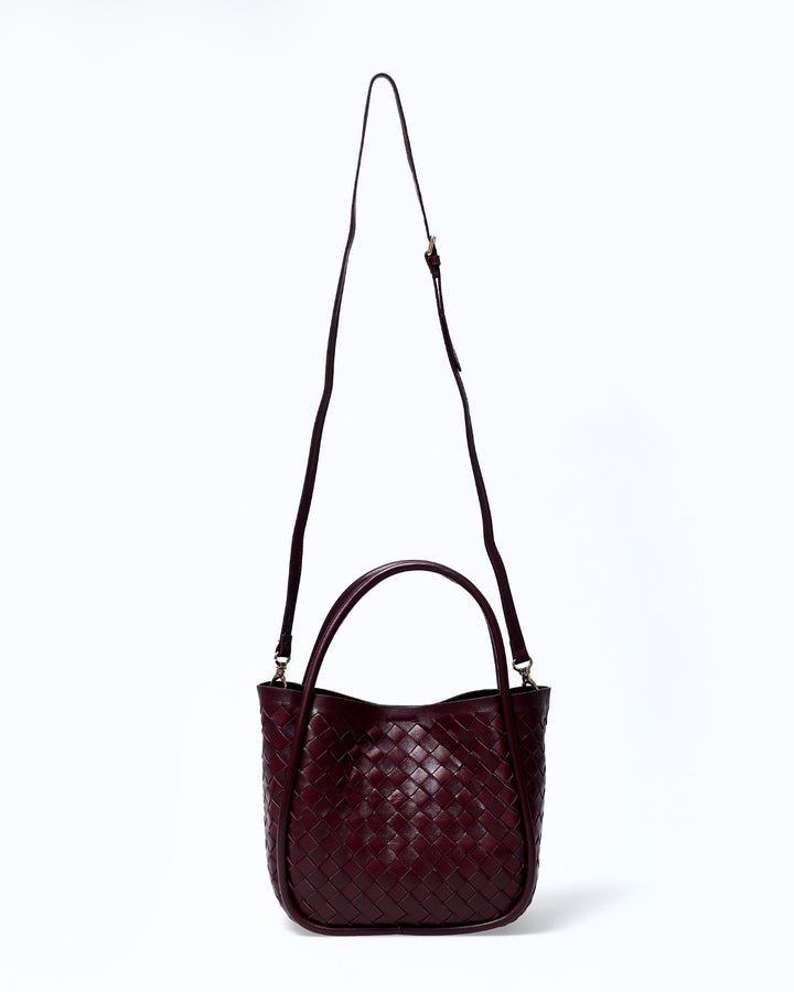 Portland Burgundy Woven Leather Top Handle Bag