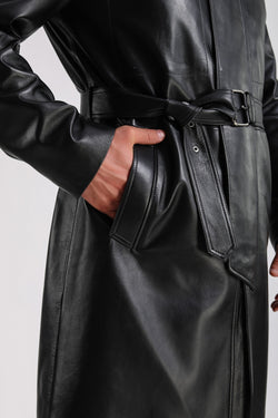 Image of Men's Leather Trench Coat, Black