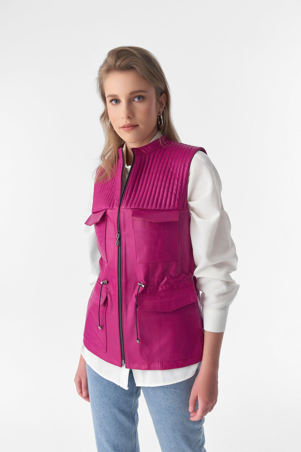 Pink sleeveless zip-up vest