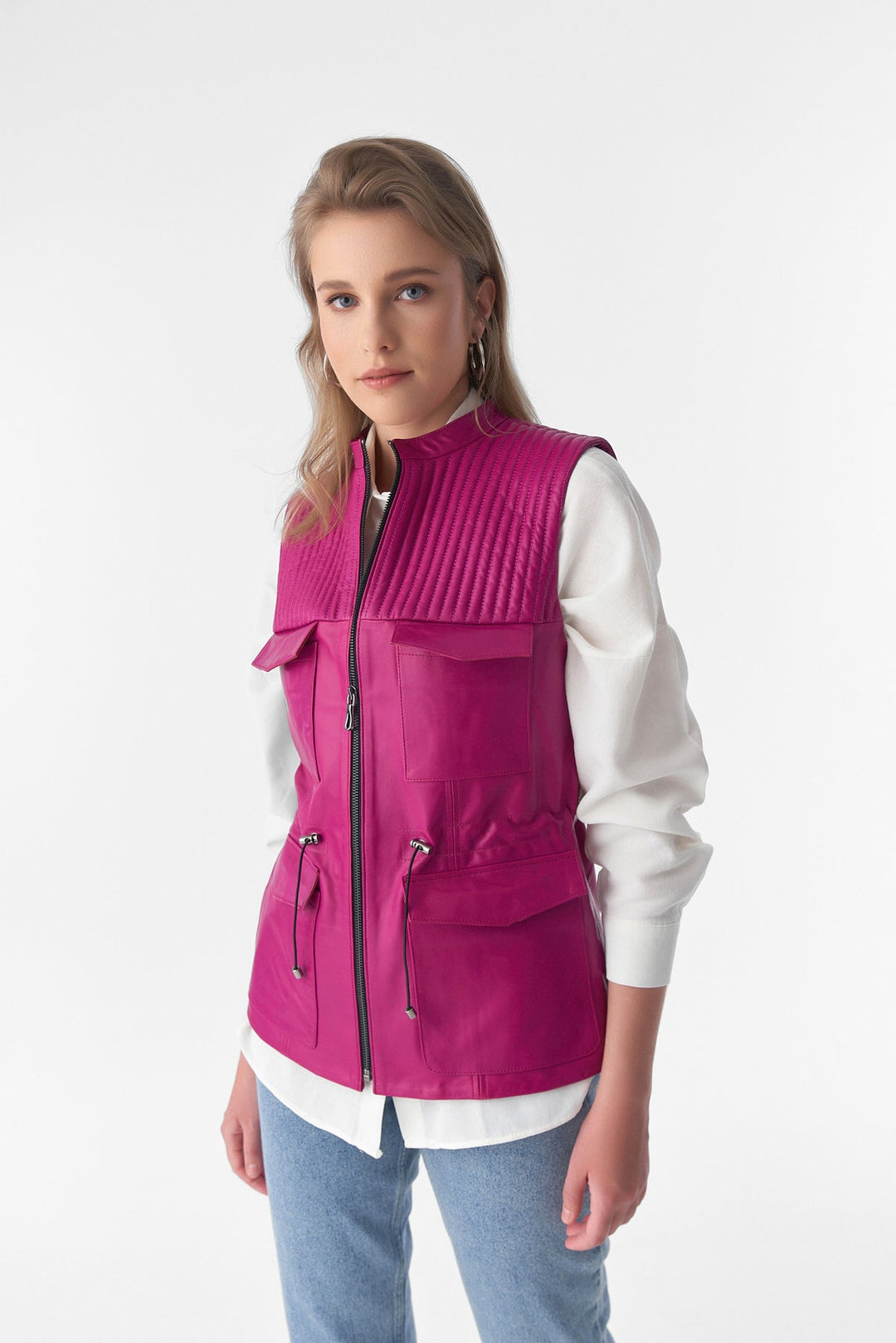 Pink sleeveless zip-up vest