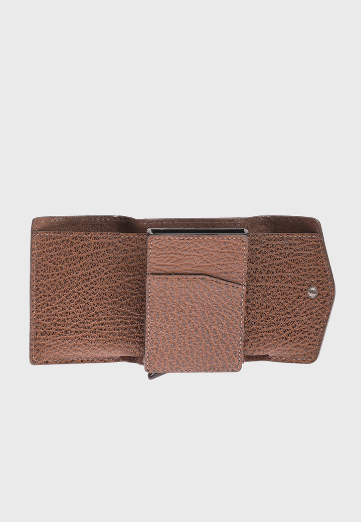 Brown pebble leather snap wallet