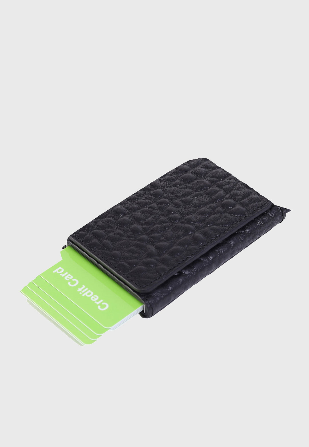 Black leather elephant-pattern card holder