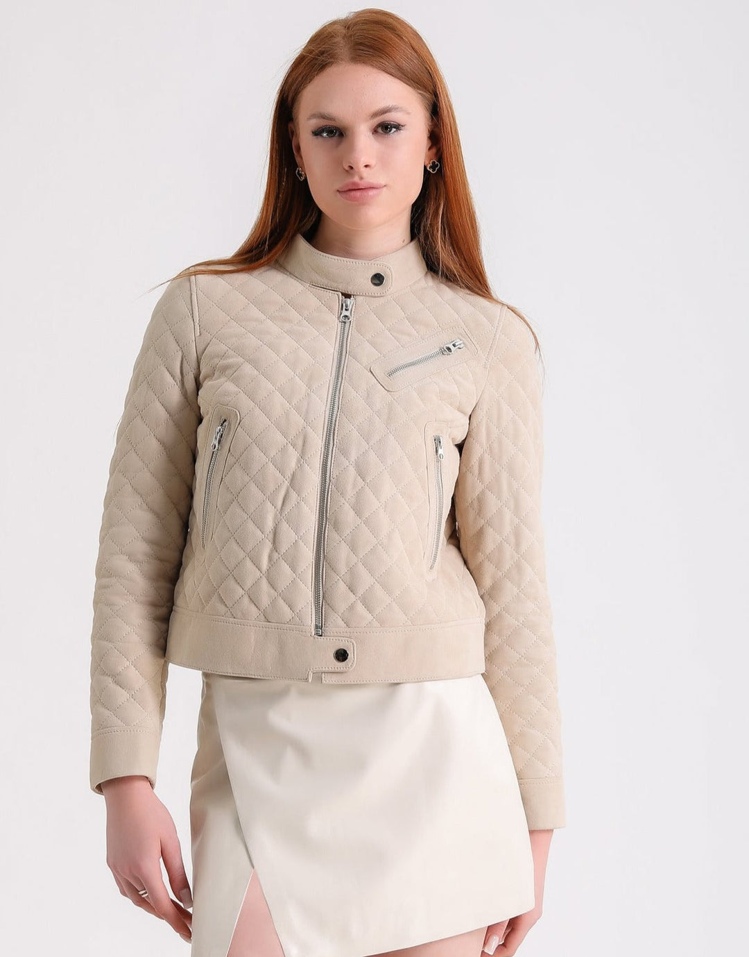 Beige quilted suede women's jacket