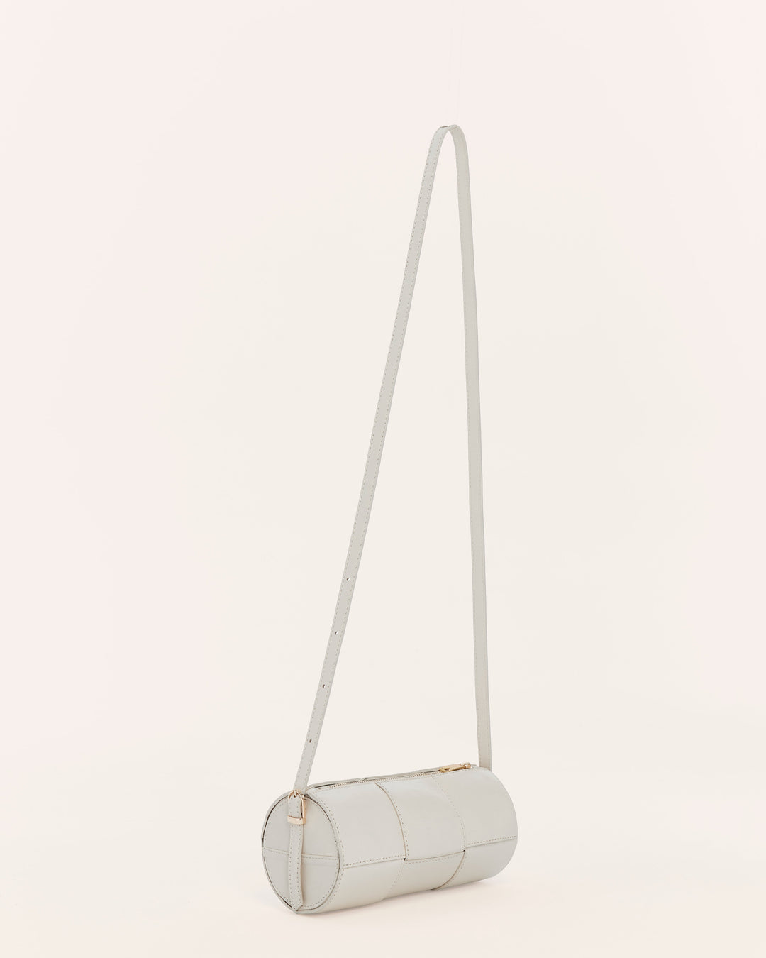 Beige woven leather cylinder handbag