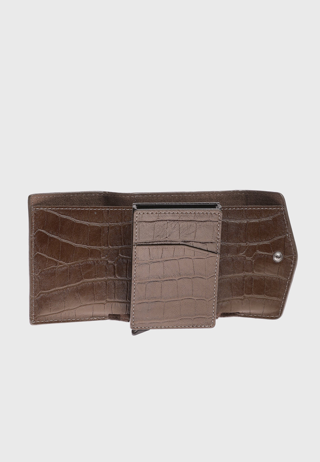 Brown crocodile leather open wallet