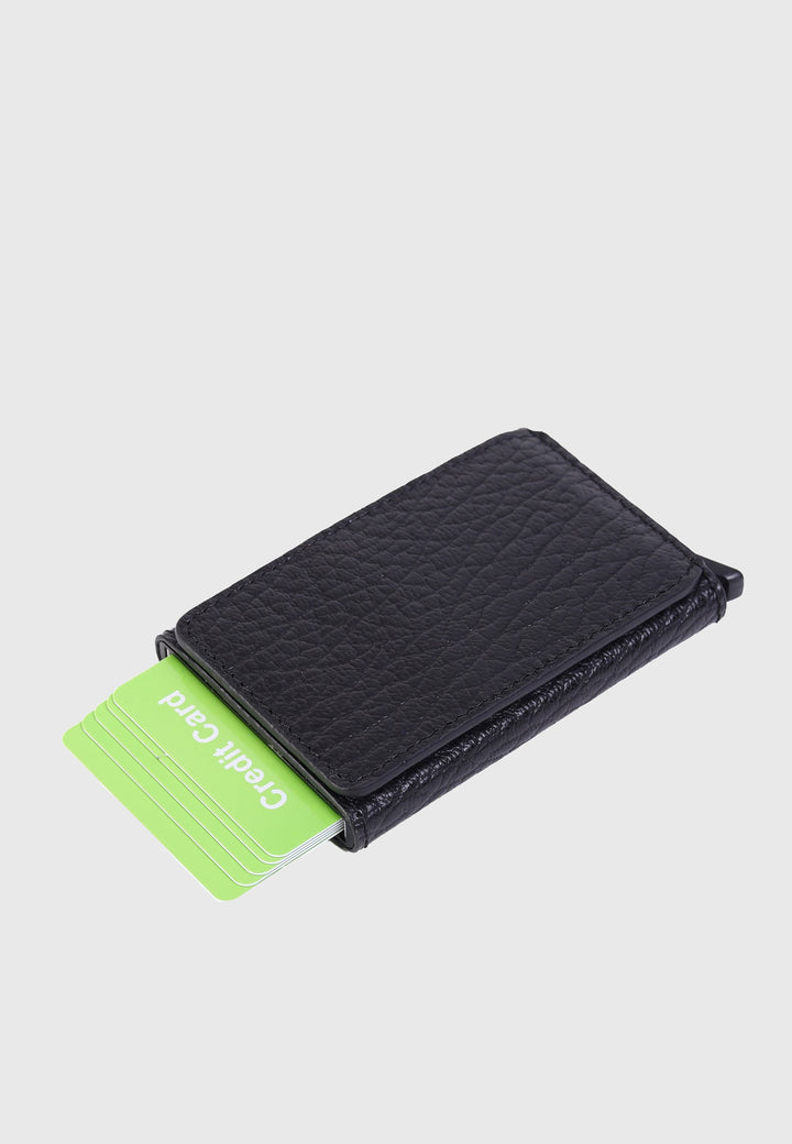 Black textured leather card holder