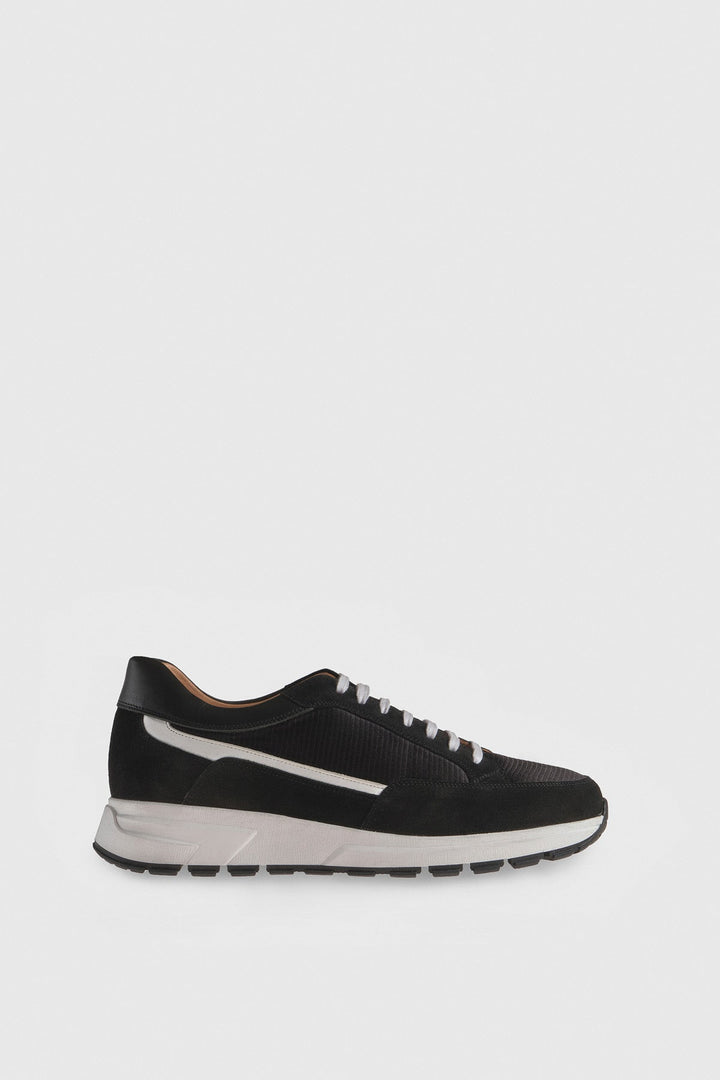 Black suede men's sneaker with white detail
