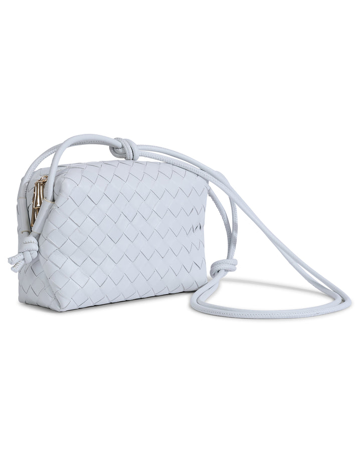 White woven leather crossbody bag
