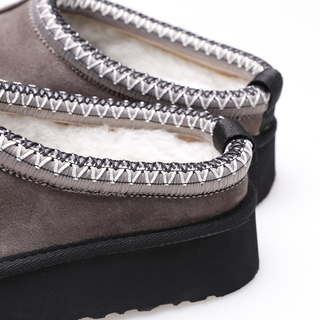 Dark brown suede sheepskin slippers