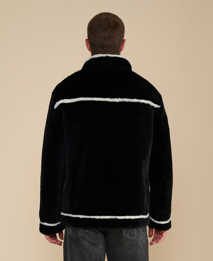 Ashton men's black shearling jacket back view